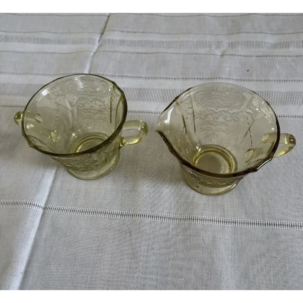 VTG Federal Madrid Amber Depression 4 pc Set Platter Serving Bowl‎ Creamer Sugar